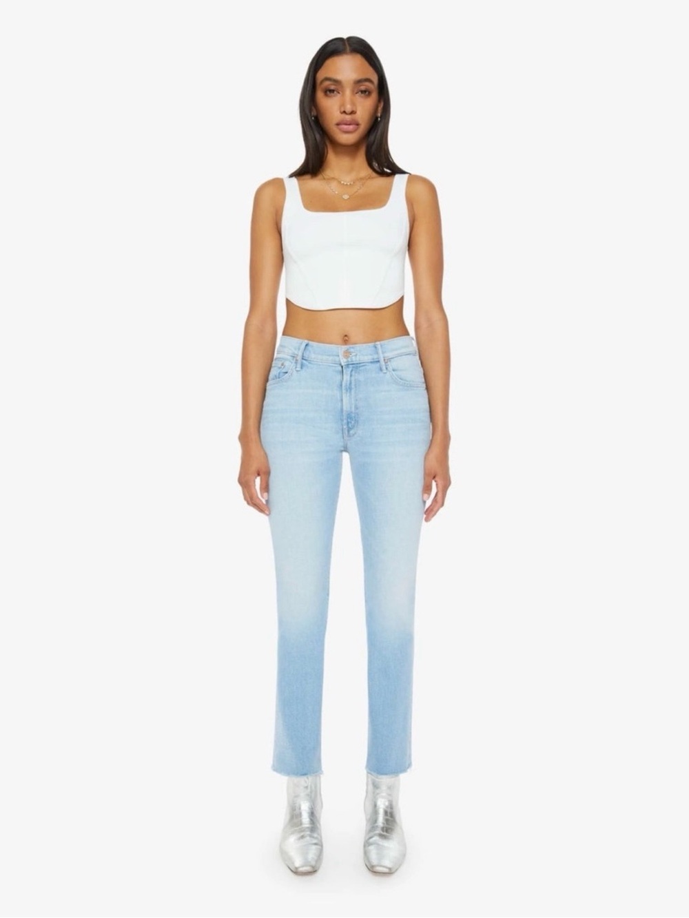NEW MOTHER ‘The Insider Ankle Fray’ Friendly Reminder Light Wash Jeans Size 27